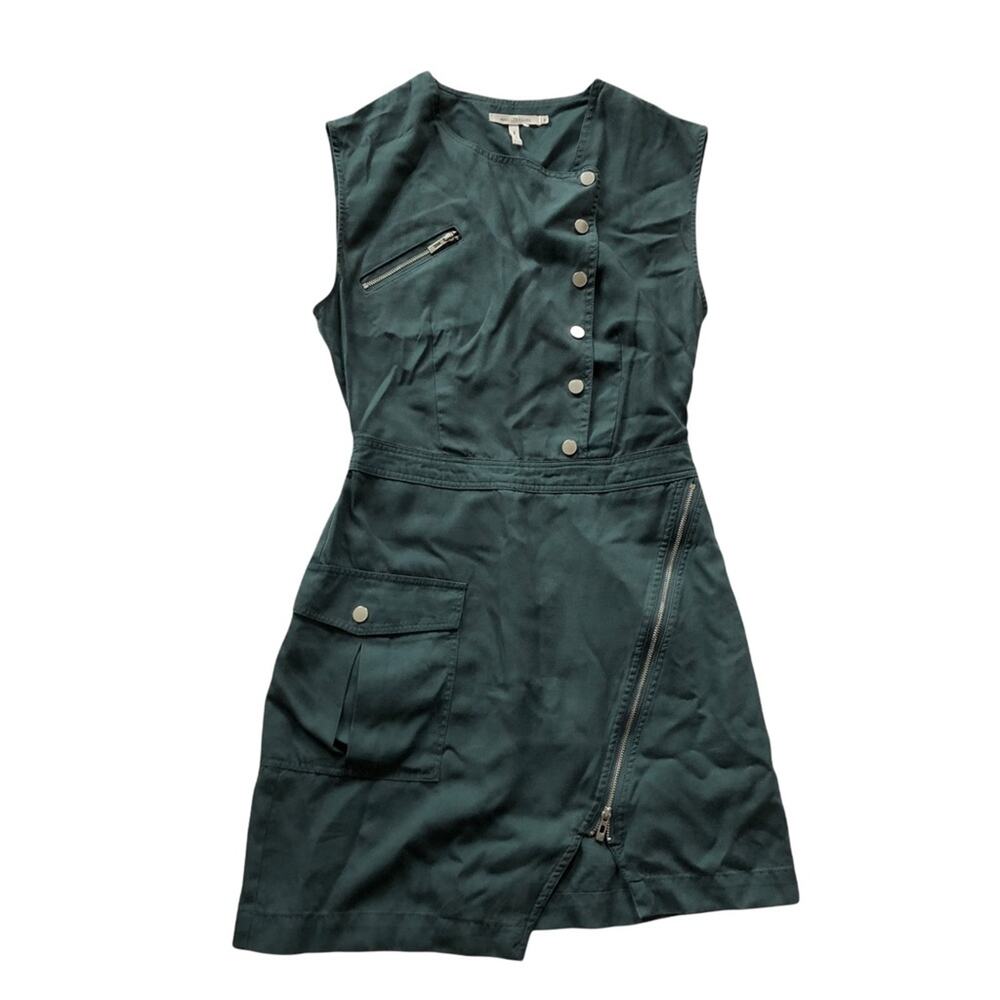Avec Les Filles Utility Asymmetric Dress Snap Buttons Zipper 2 Teal Green EUC